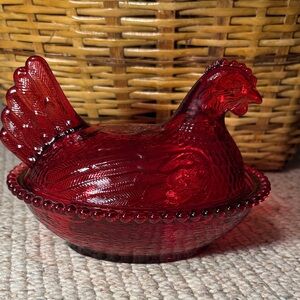 Red Glass Hen on Nest